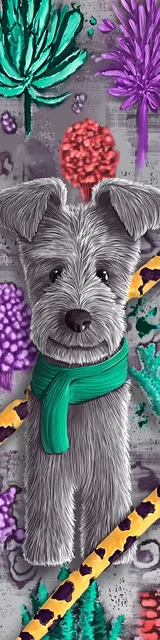 Free dog bookmark featuring a cute gray dog with a succulent